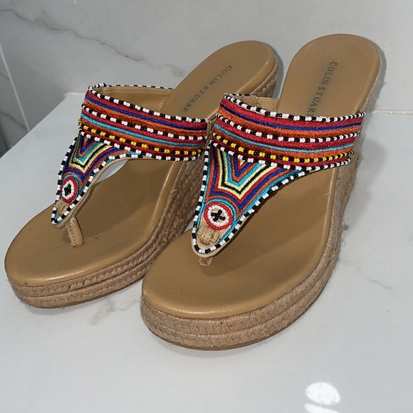 Boho Embroidered and Beaded Sandals / Wedges - Picture 2 of 11